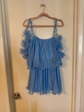 Line and Dot Blue Pleated Dress size small